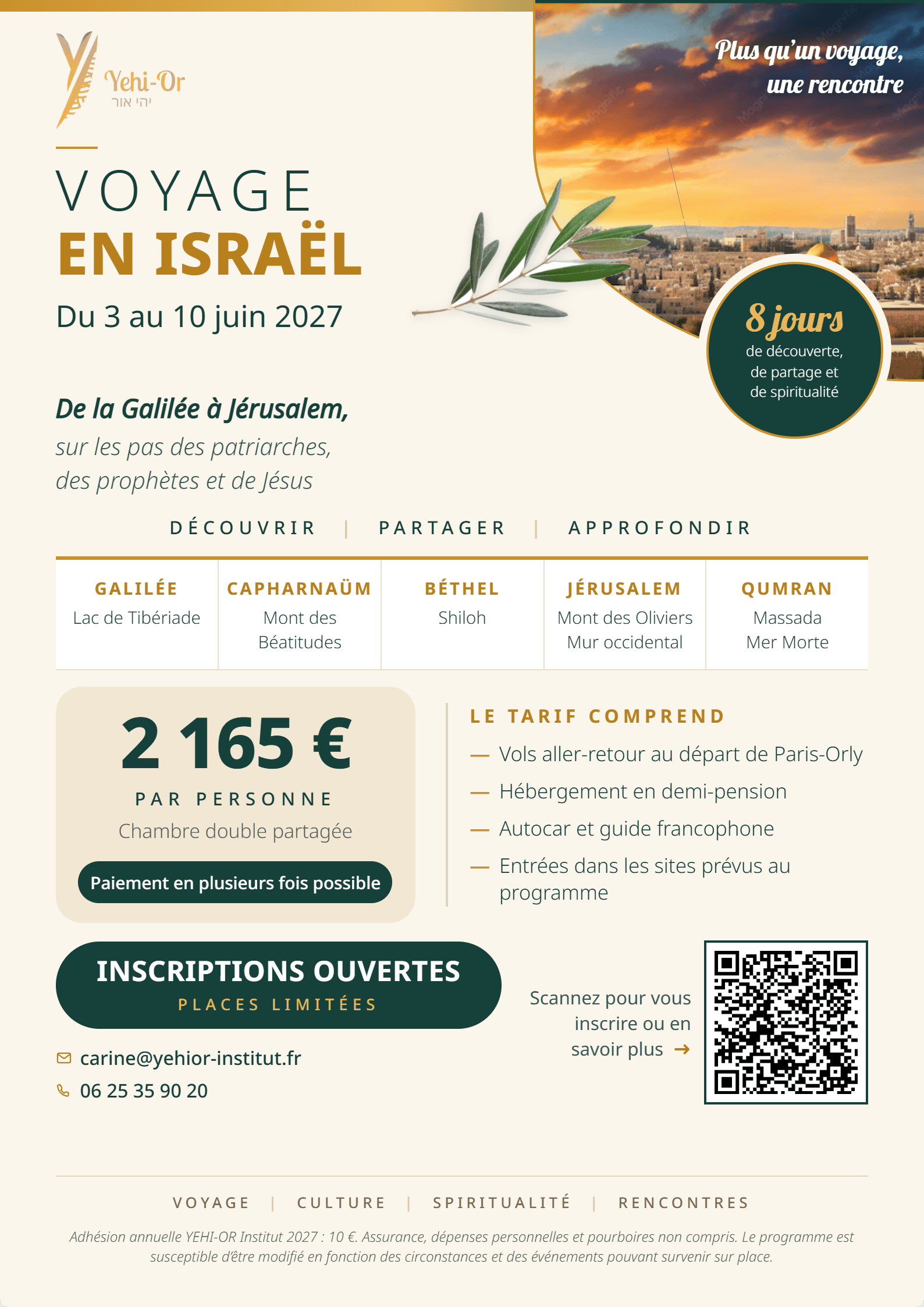 Voyage en Israël - du 3 au 10 Juin 2027